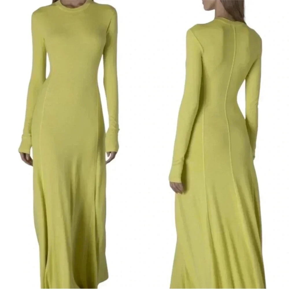 Enza Costa Viscose Silk Blend Rib Paneled Flare Long Sleeve  Dress NWOT XS
